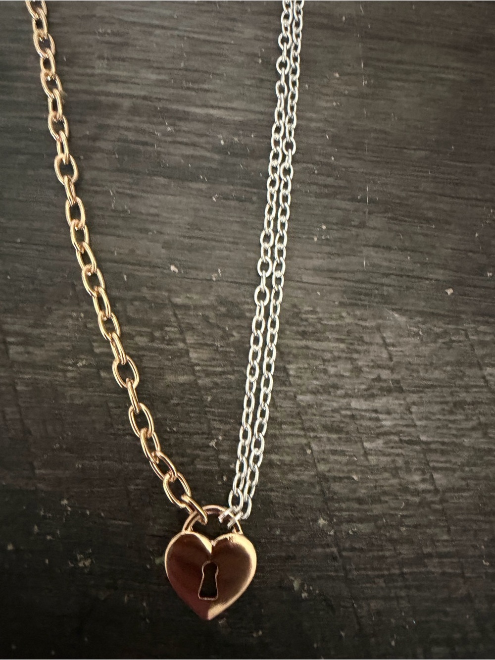 H&M Two-Tone Layered Necklace with Heart Lock Pendant (Gold & Silver)